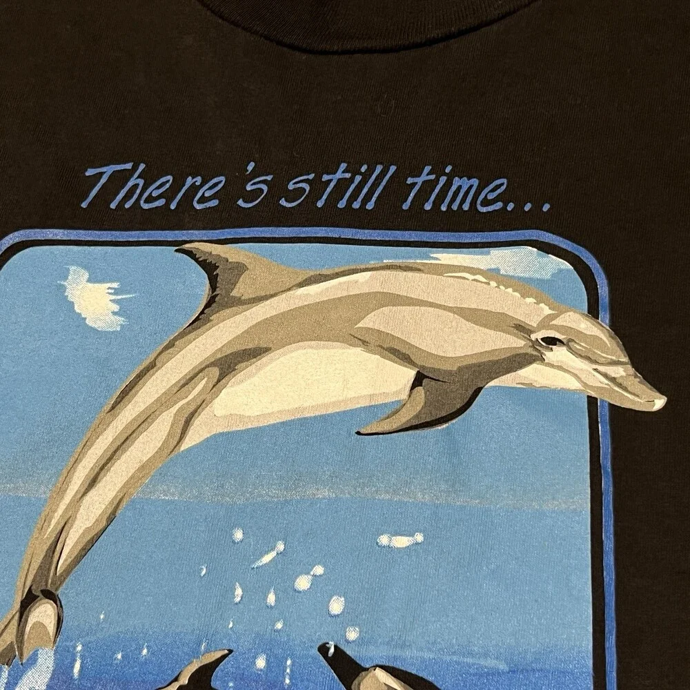Vintage Dolphin Art Shirt 90s Human-I-Tees Harlequin Extinction Is Forever USA